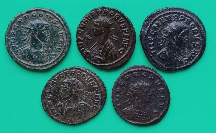 Rooman imperiumi. Probus (276-282). Lot of 5 Æ Antoniniani