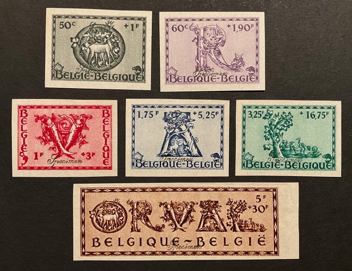 België 1943 - Vijfde Orval - Sierletters uit de 12e en 13e eeuw - Volledige reeks ONGETAND - OBP 625/630
