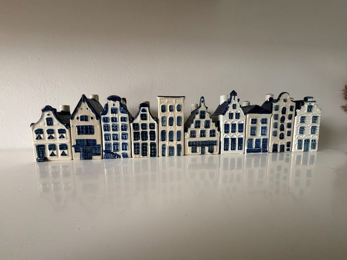 Rynbende - Miniaturfigur - Zehn KLM-Häuser aus Delfter Blau, Steingut