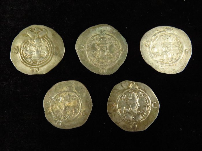 Sasanian Silver Set of Drachme Coins 5x - 3.1 cm  (No Reserve Price)