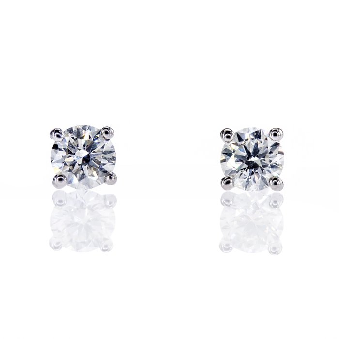 χωρίς τιμή ασφαλείας - 0.64 Ct VS2  Round Diamond Earrings - Σκουλαρίκια - 14 καράτια Λευκός χρυσός -  0.64 tw. Διαμάντι  (Φυσικό) 