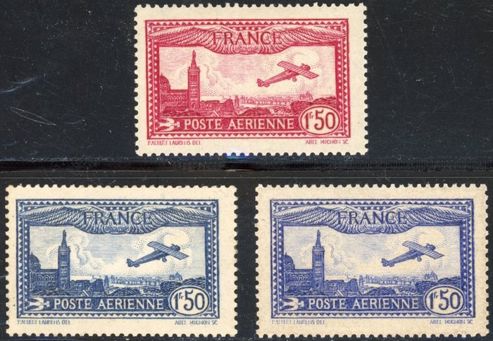 Frankreich 1930 - Marseille – Die komplette Serie + der Ultramarin-Farbton – Fraîcheur Postale – Hervorragend – - Yvert PA 5/6 + 6a