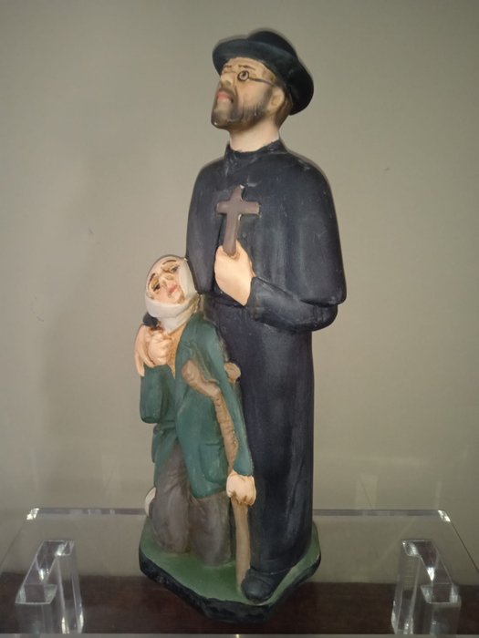 Objets chrétiens - Rare statue de saint du Père Damien - Plâtre - 1950-1960