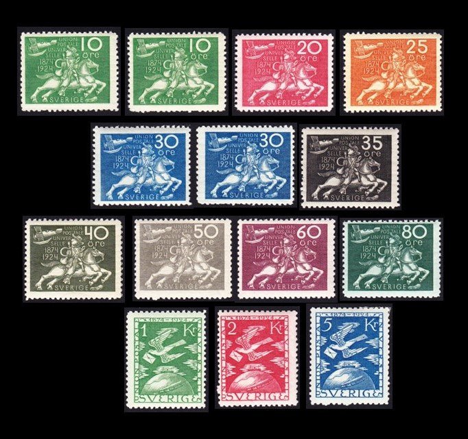 Schweden 1924 - Union Postale Universelle 1874-1924 - Michel tussen nrs 145 t/m 158W