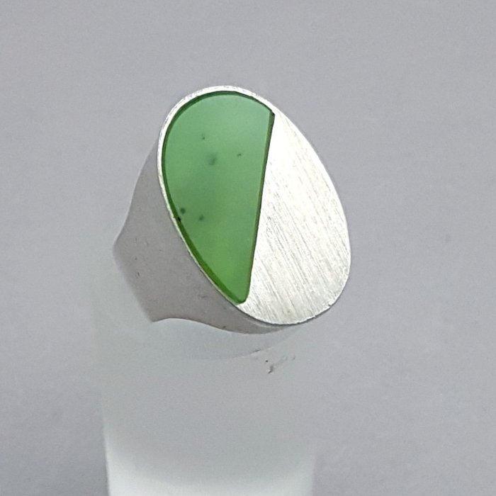 Ingen reservasjonspris - Vintage Groene Jade - Ring Sølv 