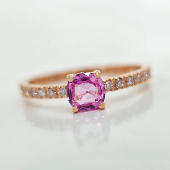 *no reserve* 0.60 ct Pink Sapphire & 0.20 ct N.Fancy Pink Diamond Designer Ring - 1.77 gr - 14K包金 玫瑰金 - 戒指 - 0.60 ct 蓝宝石 - 钻石