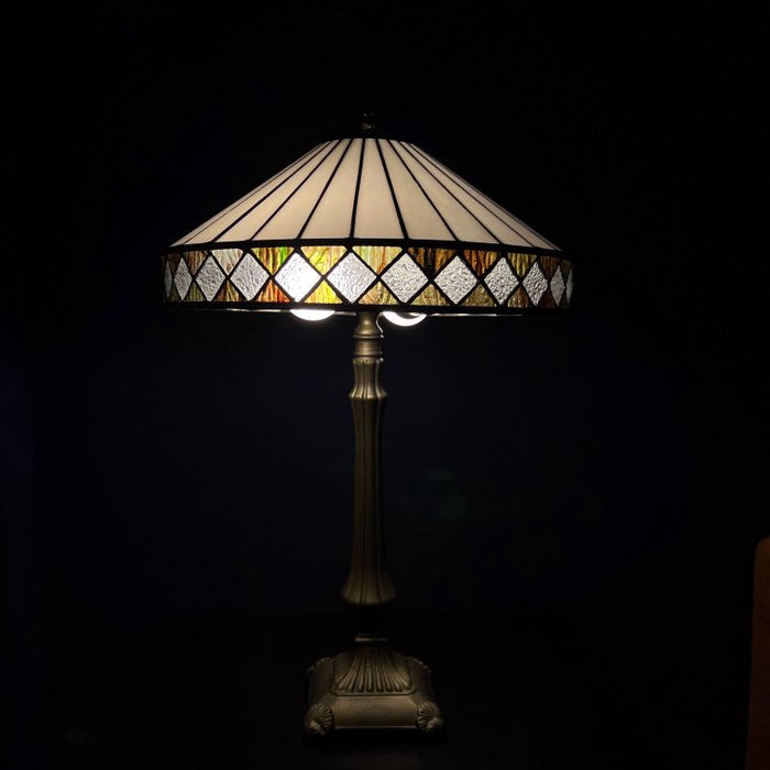 Tiffany style - Asztali lámpa - Ólomüveg, Sárgaréz