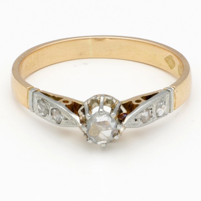 Zonder Minimumprijs - Ring - 18 karaat Geel goud, Witgoud Diamant 