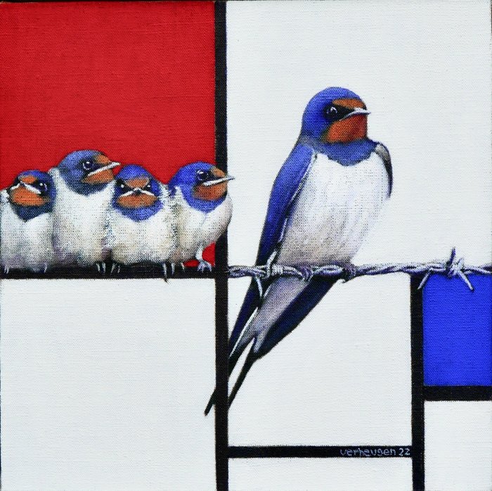 Jos Verheugen - Free after Mondrian , with swallows (M776)