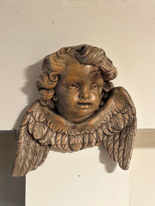 sculptuur, Grote Barok engel - 18e eeuw - 40 cm - Hout