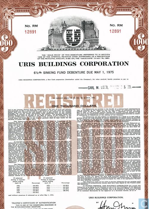 Uris Buildings Corporation 1 000 6 5 Sinking Fund