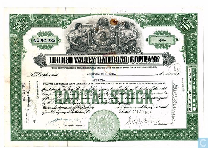 Lehigh Valley Railroad Company Bond Certificate