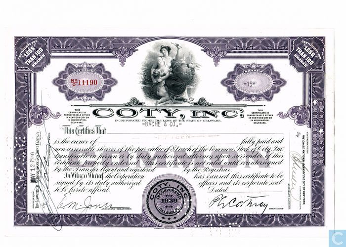 Stock Certificate Coty Inc