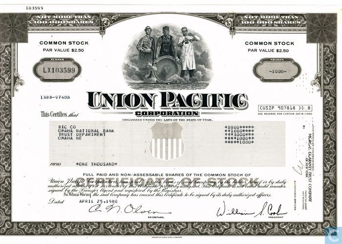Union Pacific Corporation (UPC), Certificate for not more than 100.000 ...