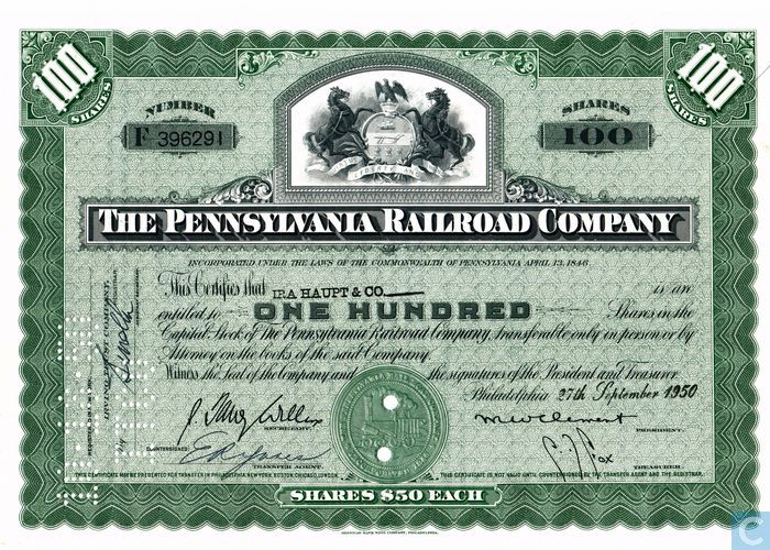 The Pennsylvania Railroad Company, Certificate for 100 ...